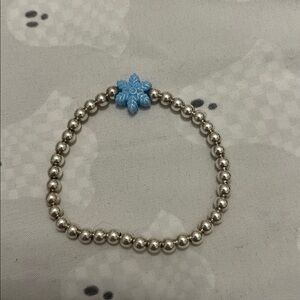 Silver Beaded Bracelet with Blue Snowflake Charm